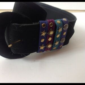 Vintage EXPRESS Black Suede Belt Bras Medallions